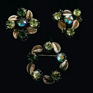 🔷️Vtg 40's trio Aurora Borealis Brooch set